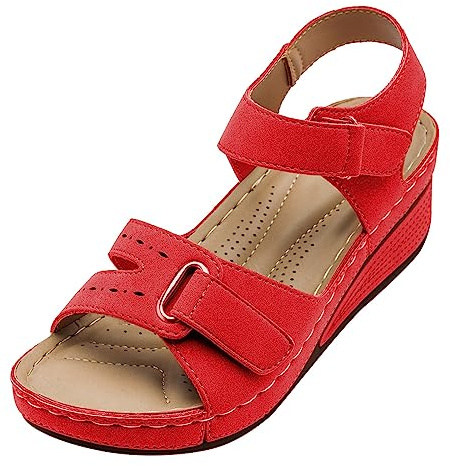 Sandaletter dam, sommar, öppna – sandaler, dam, med kilklack, utomhussandaler, öppen tå, fritidssandaler, lätta strandsandaler, mjuka sommarsandaler, justerbara ankelsandaler, bekväma