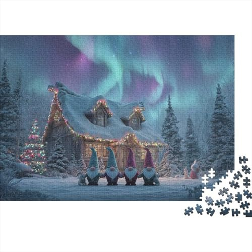 1 000 bitar mini pussel vinterhus polarljus för vuxna | 52 x 38 cm papper vardagsrum dekor perfekt passform vän gåva hjärnträning