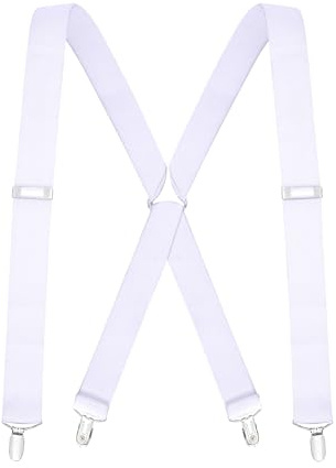 Buyless Fashion Suspenders for Men - 48 Elastic Adjustable Straps 1 1/4 - X Back - 5104-White