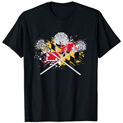 Boys Lacrosse Sticks Crossed Helmet LAX Maryland Flag T-Shirt