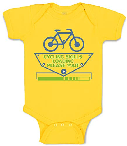 Cute Rascals Baby Bodysuit Cycling Skills Loading... Please Wait Bicycle Cycling Funny Boy & Girl Baby Clothes Cotton Yellow Zest Design Only 6 Months