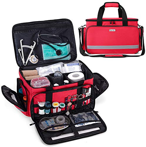 CURMIO Borsa per infermiere, borsa medica per borsa clinica con divisori interni e fondo antiscivolo per visite domiciliari, assistenza sanitaria, SOLO BORSA, Rosso