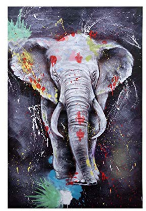 Mendler - Pintura al óleo elefante HWC-H25, Cuadro sobre lienzo XL, pintado a mano, 180 x 120 cm