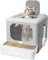 FAYDUDU Cat Litter Tray with Hood Top Entry Cat Litter Box Extra Large Cat Litter Trays with Lid Enclosed Cat Litter Box XXL Cat Toilet with Scoop (GRAY)