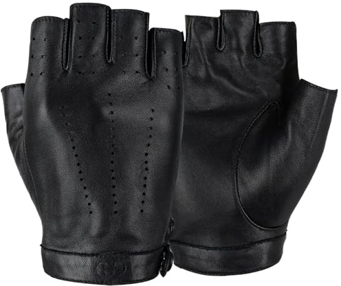 GSG SINCE 1998 – Gants Cuir Femme Sans Doigts en Peau d’Agneau, Demi-Doigts Non Doublés, pour Vélo, Fitness et Activités Extérieures, Noir XL