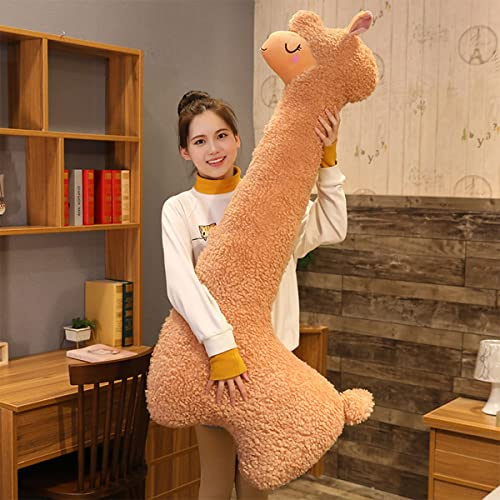 Llamakudde, gigantisk alpacka, plysch, lång kroppskudde, fluffigt alpacka, gosedjur, gosig alpacka, kudde, julklapp, födelsedagspresent (brun-75 cm)