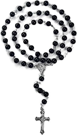 FLAFARY First Communion Rosary Set for Girls and Boys, Catholic Beads for Men, Women and Kids, Packed in Transparent Plastic Bag (Black)