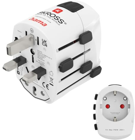 Hama | Adaptdor de Viaje (Adaptador Universal de Viaje, Compatible con más de 150 países, 2 y 3 Pines con Toma de Tierra) Blanco