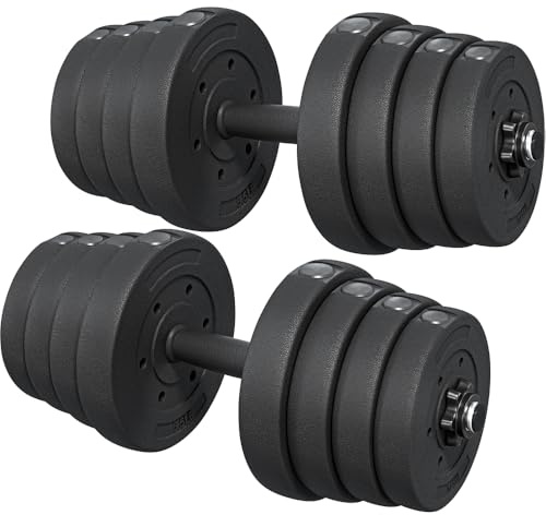 Yaheetech Set 2 Manubri Palestra Casa 16 Piastre Diversi Pesi Coppia Manubrio Regolabile 30 KG Nero