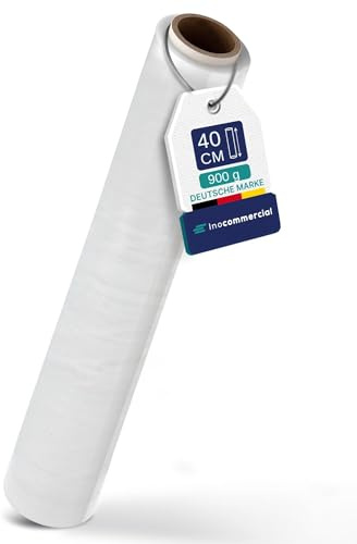 Inoverse 1 rulle stretchfolie transparent skötfolie 40 cm/150 m – 900 g, film för möbler och flytt, pallfolie, handstretchfolie, förpackningsfolie på rulle, stretchfolierulle