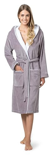 Twinzen Bademantel Damen – 100% Baumwolle, Frottee-Velours, mit Kapuze, OEKO-TEX zertifiziert, weich und komfortabel - Taupe - XL