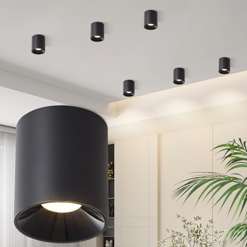 ZMH Aufbauspot Schwarz Deckenspots LED: Spots Deckenleuchte Aufputz Aufbaustrahler 7W Rund Deckenlampe Aufbau Deckenstrahler Küche 3000K Aufputzleuchte für Esszimmer Wohnzimmer Schlafzimmer