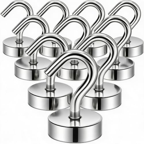 Neosmuk magnetkrokar, 12 kg högpresterande neodymmagneter, silver, 10-pack