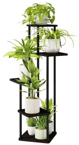 Bamworld blumenständer metall schwarz Pflanzenständer Pflanzenregal Outdoor Blumenregal Blumenständer für Draußen Metall Schwarz Wetterfest Deko Wohnzimmer (70x70x140cm)