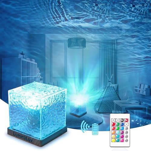 LuminaLux Light Projector, 16-Color RGB LED Crystal Cube Lamp, Remote Control Dimmable Ocean Wave Lamp for Bedroom, Living Room, Nightstand, Party, Romantic Lighting Decoration