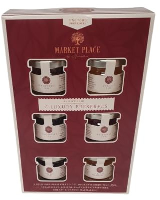 Luxury Preserves Set 6 Glass Jars 192g with Strawberry, Apricot, Raspberry, Blackberry, Cherry, Orange Marmalade flavour Gluten-Free & Vegetarian