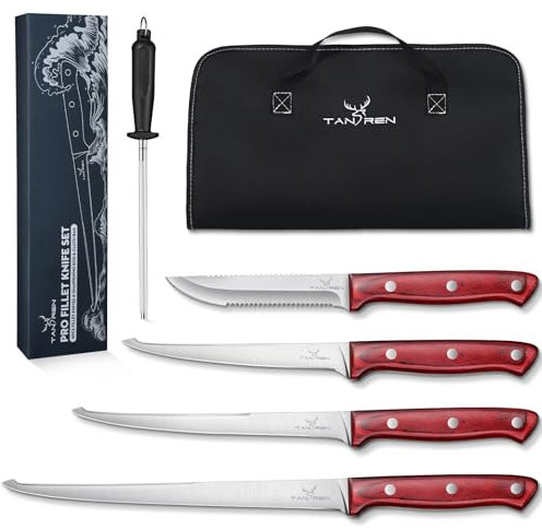 TAN REN Filetiermesser Fisch Set Scharf, Full Tang Fisch Filetiermesser Profi Set, Fischmesser Angeln Sets für Männer