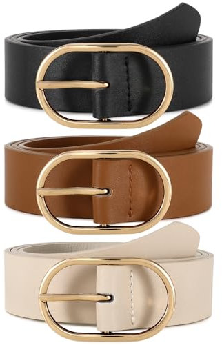 WERFORU 3 Stück Gürtel Damen mit Goldener Schnalle Mode Ledergürtel Damen für Jeans Hosen Kleid