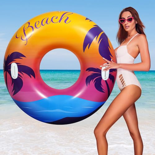 HeySplash Anello da Nuoto con Maniglie per Adulti, 42 Pollici Grande Galleggiante per Piscina, Galleggiante Gonfiabile per Piscina, Giocattoli d'Acqua per Adulti per Spiaggia, Spiaggia Arancione Viola