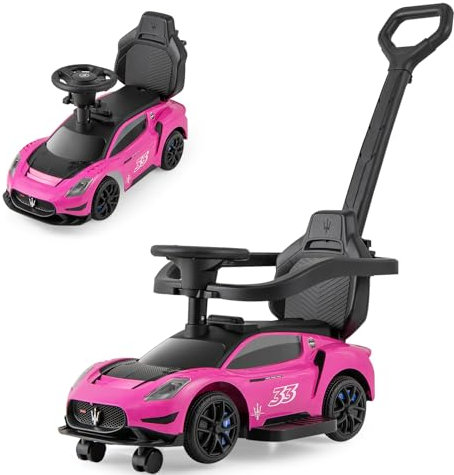 SOARS Porteur Enfant, Voiture Enfant Évolutive 3 en 1 sous Licence Mazerati, avec Barre de Poussée Amovible, Repose-Pieds, Arceau de Protection, Klaxon, pour Garçon & Fille à Partir de 1 an (Rosé)