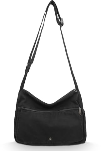 X SIM FITNESSX Canvas Umhängetasche Unisex Schultertasche Messenger Bag aus Oxford-Stoff für Alltag, Büro und Reisen (Schwarz)