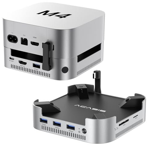 ACASIS Mac mini M4 Dock & Stand con involucro A doppio bay NVMe SSD, aluminium HDMI Hub for Mac mini M4 and M4 Pro 2024, 4K60Hz HDMI,4 X 10G USB A, PD 30W, SD/TF, Support SSD B+M M-Key