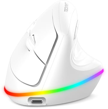 TECKNET Ratón Inalámbrico Ergonómico, Vertical Inalámbrico Recargable, Bluetooth+ 2,4 GHz, Ratón Silencioso, 4800 dpi Ajustables, 6 Botones, RGB, Compatible con PC/Windows/Mac