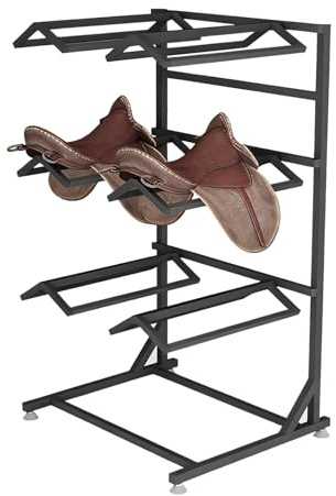 Soporte sillas de montar Gran Estante Independiente Para 6 Mantas De Caballo, Estante De Acero Negro Para Almohadillas De Silla De Montar Inglesas Y Western Para Cuarto De Monturas