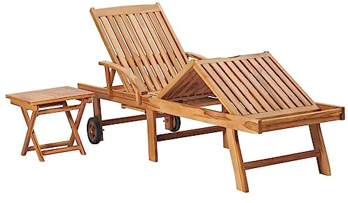 Generico Lettino Prendisole con Tavolo e Cuscino in Massello di Teak,Marrone,22.91kg,3063034