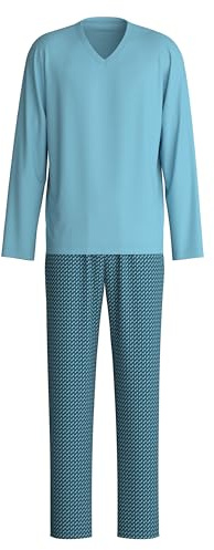 CALIDA Cotton Special Pyjama, lang Herren, aus 100% Baumwolle Retro Blue 50