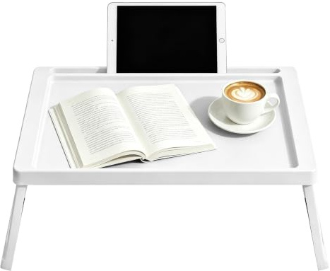 Sängbricka, hopfällbar frukostbricka, laptopbord för säng (vit)