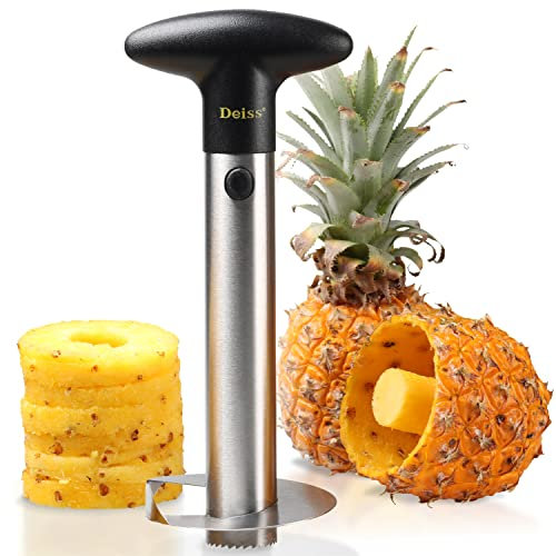 Deiss PRO Dévideur d’Ananas (Coupe-Ananas) – 2 en 1 Coupe & Trancheur Ananas en Acier Inoxydable – Faites des tranches d'ananas parfaits et sans gâchis – Lavable au lave-vaisselle
