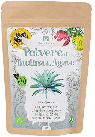 Erbavoglio Polvere di Inulina Da Agave Bio - 200 g - Alimento biologico - Fibra prebiotica naturale, ideale per migliorare la digestione e favorire il benessere intestinale.