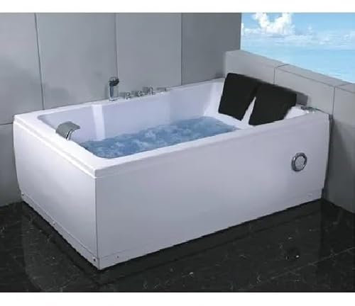 Bagno Italia Bañera de Hidromasaje 185x120 Rectangular, de 2 puestos, 14 Chorros, Mesclador de cascada con Cromoterapia y Radio