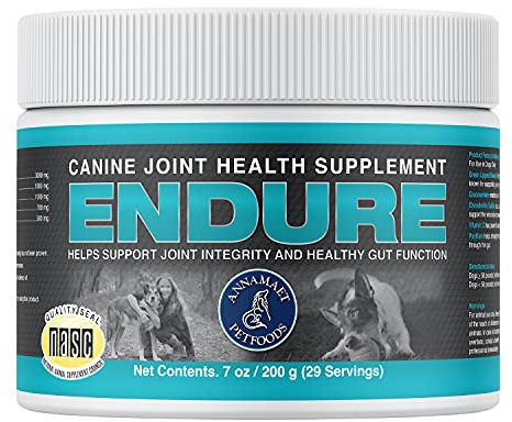 Annamaet Endure – Hip & Joint Powder Supplement for Dogs – with Glucosamine, Chondroitin and Green Lipped Mussel for Joint Support and Psyllium for Gut Health - 200 g