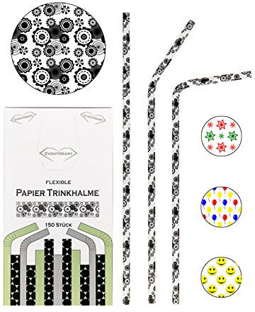 EventHeart - Lot de 150 pailles en papier flexible, 24 cm de long, pailles biodégradables.