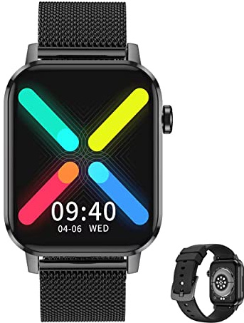 Aliwisdom Smartklocka för män kvinnor, 1,7 tum HD-skärm smartklocka vattentät fitnessmätare sportklocka metallrem med Bluetooth-samtal och Whatswapp påminnelse för iPhone Android (svart)