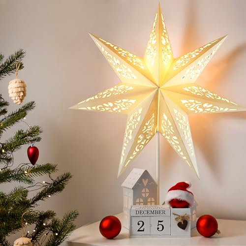 45cm Noël Décorative En Papier Étoile À Suspendre Étoile De Noël À Suspendre Décoration Lumineuse En Papier Pour Fenêtre Noël Anniversaire Mariage Décoration Sans lumières