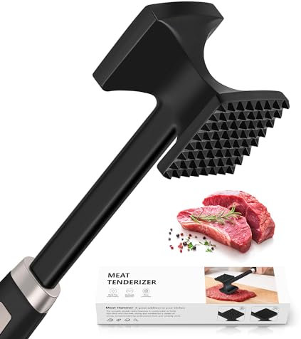 HOOMIL Fleischklopfer, Doppelseitig Antihaft Schnitzelklopfer, Fleischhammer mit Rutschfestem Griff für Schnitzel, Steaks - Schwarz