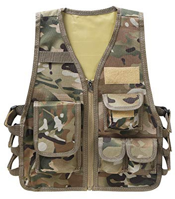 Mufeng Gilet de Pêche Enfant Garçon Fille Gilet Photographe Multipoches Camouflage Veste sans Manches Manteau Réglable Jeux Extérieurs Chasse de Combat Camping #S-L Camouflage Under The Age of 7