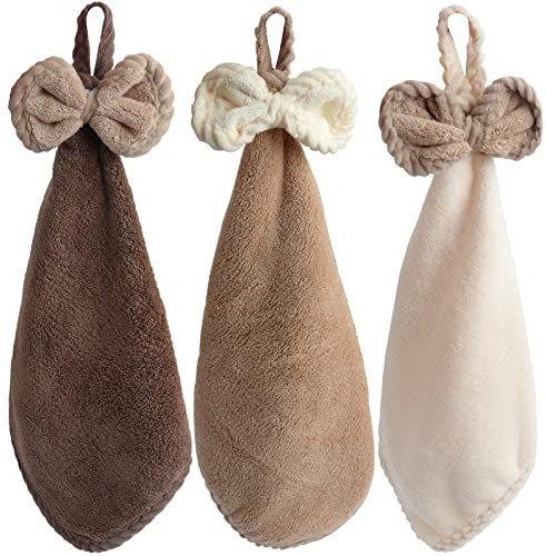 Roellgs Pack of 3 Kitchen Bathroom Hand Dryer Towels, Decorative Towels, Microfibre Coral Fleece Lovely Hand Towels, Dry your hands immediately (Dark colour)