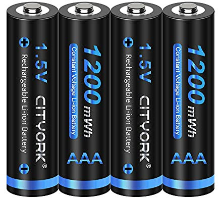 CITYORK AAA Akku 1200mWh 4 Stück 1.5V Wiederaufladbare Lithium Batterien mit Akkuboxs Geringe Selbstentladung