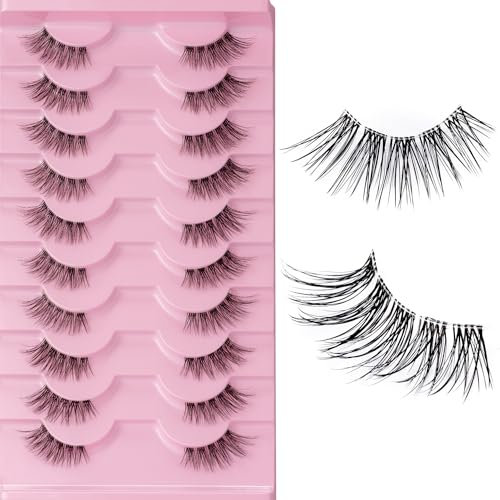 Demi Faux Cils 10 Paires Faux Cils Naturel Faux Cils Réutilisables Faux Cils Naturel à la Main 3D Faux Cils Volumineux Fake Lashes Moelleux Faits à La Main Faux Cils Individuel