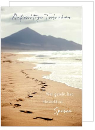 Edition Seidel Premium Trauerkarte mit Umschlag. Beileidskarte Trauer Karte mit Spruch Aufrichtige Teilnahme Mitgefühl Anteilnahme Strand Meer Fuß Spuren (T1142 SW024)