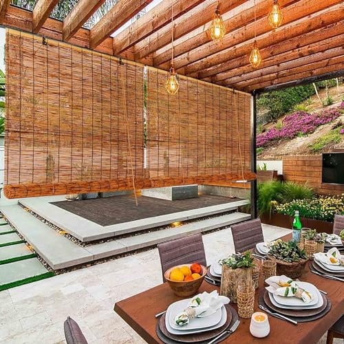 Bamboo Blinds - Roman Shades for Windows - Reed Curtains - Outdoor Shade - Roller Blinds for Patio - 50-180cm Wide - Privacy Light Filtering - Easy to Install