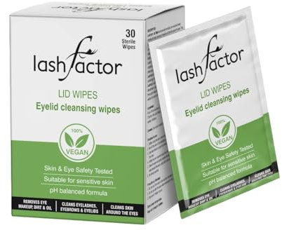 Lashfactor Eyelid Cleansing Wipes for Daily Eyelid Hygiene & Tired and Dry Eyes - Plant Based, Individually Wrapped Eyelash Wipes, Natural Makeup Remover - 30 Wipes (Pack of 1)