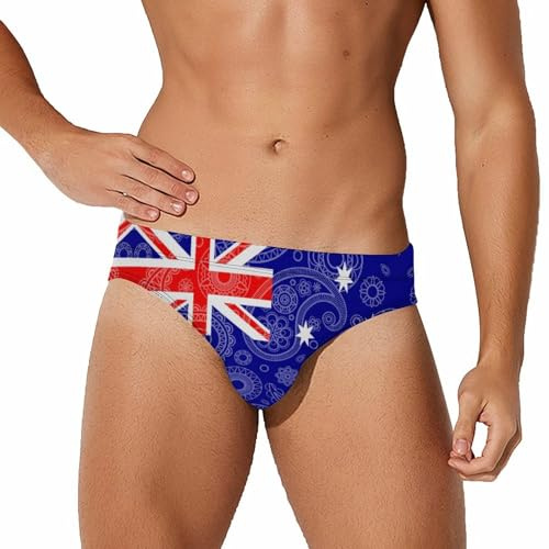KWQDOZF Bañador Tipo Bikini con Estampado de la Bandera de Australia Paisley para Hombre, bañador Tipo bóxer de Secado rápido