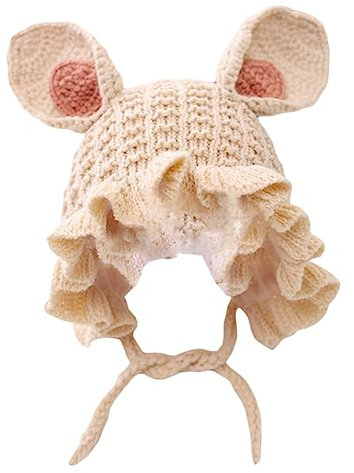 VALICLUD 1stück Mütze Mit Ohren Handgestrickte Warme Wintermütze Für Monaten Bis Jahren Praktische Latzkonstruktion Elegantes Design Mit Rüschendetails Kopfbedeckung Für Kühle Tage