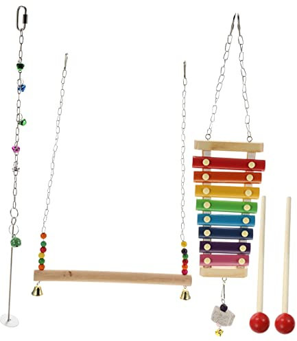 Mipcase Ensemble de Jouets pour Perroquets Et Oiseaux Balançoire Xylophone Brochette de Fruits Petit Animal