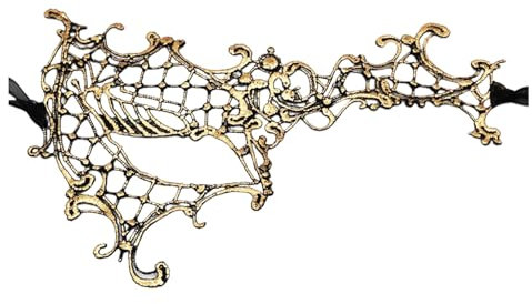 SHINROAD Masque de mascarade en dentelle de qualité supérieure pour femme - Demi-visage vénitien sexy - Pour carnaval, bal de fin d'année, fête costumée - Accessoire de fête - Design élégant - Doré